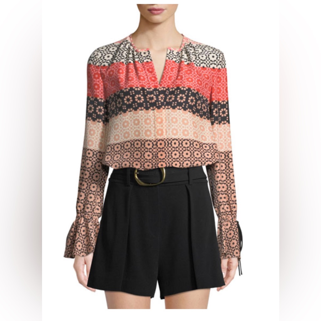 Derek Lam 10 Crosby Bell-Sleeve Button-Down Printed Silk Blouse